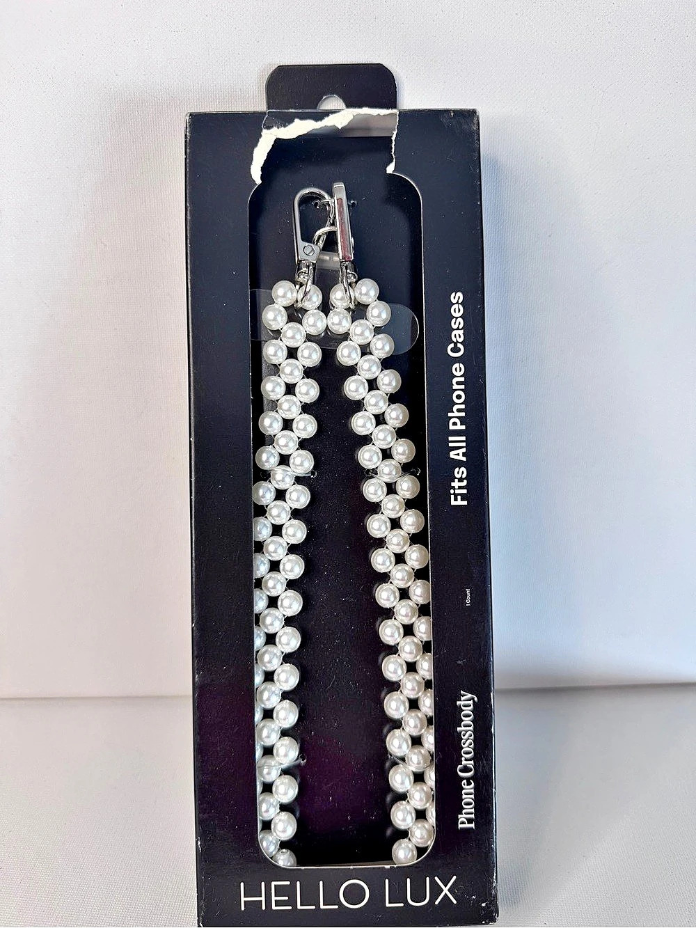 Crossbody Phone Strap - White Pearl Beaded